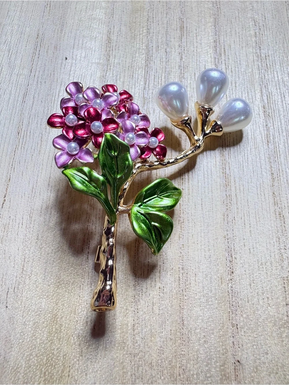 Floral Pearl Branch Brooch - Pink & Green